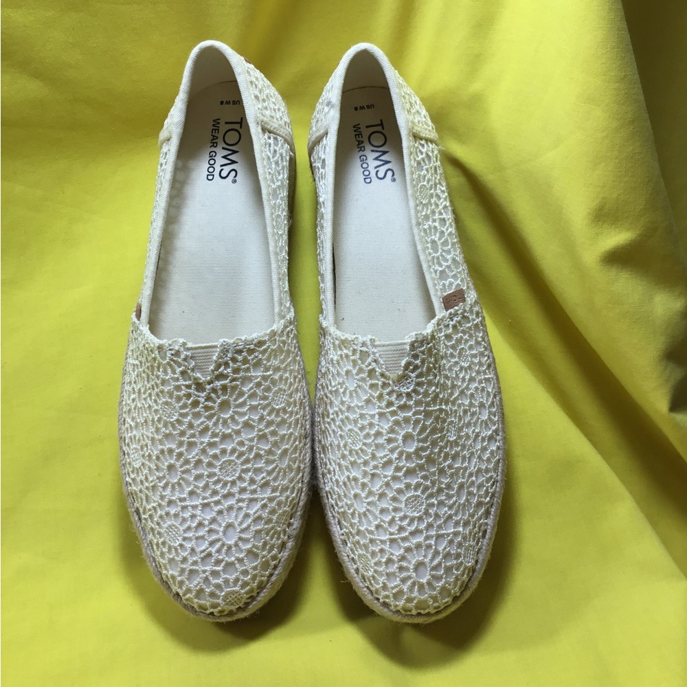 TOMS Women's Cream Crochet Espadrille Slip-Ons Sz 8
